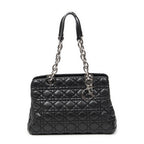 Shoulder Bag Small Soft Shopping Tote Black Cannage Lambskin Leather