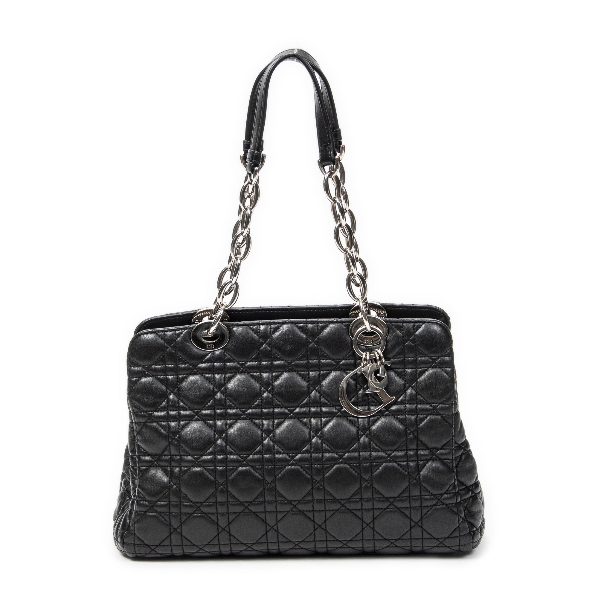 Shoulder Bag Small Soft Shopping Tote Black Cannage Lambskin Leather