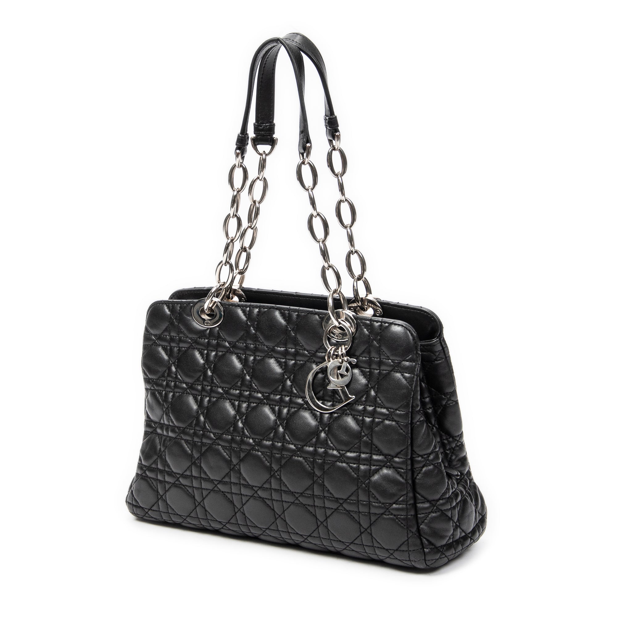 Shoulder Bag Small Soft Shopping Tote Black Cannage Lambskin Leather