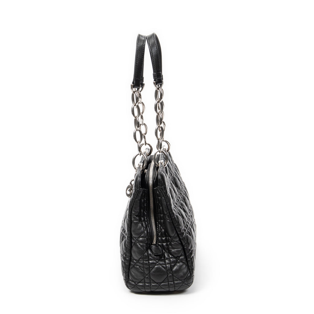 Shoulder Bag Small Soft Shopping Tote Black Cannage Lambskin Leather
