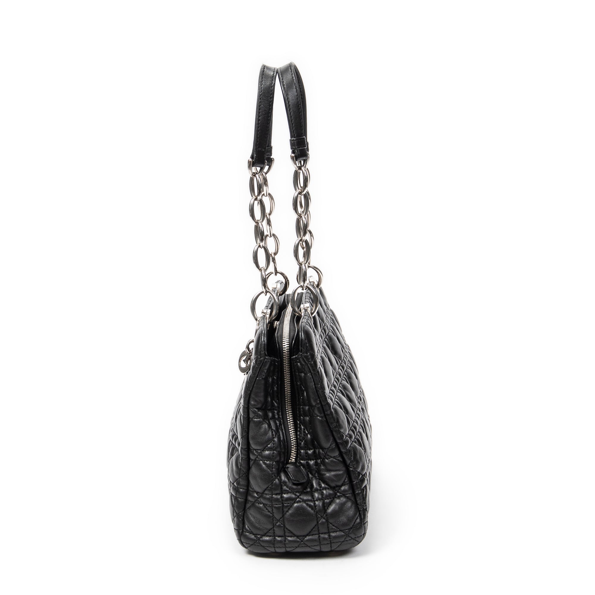 Shoulder Bag Small Soft Shopping Tote Black Cannage Lambskin Leather