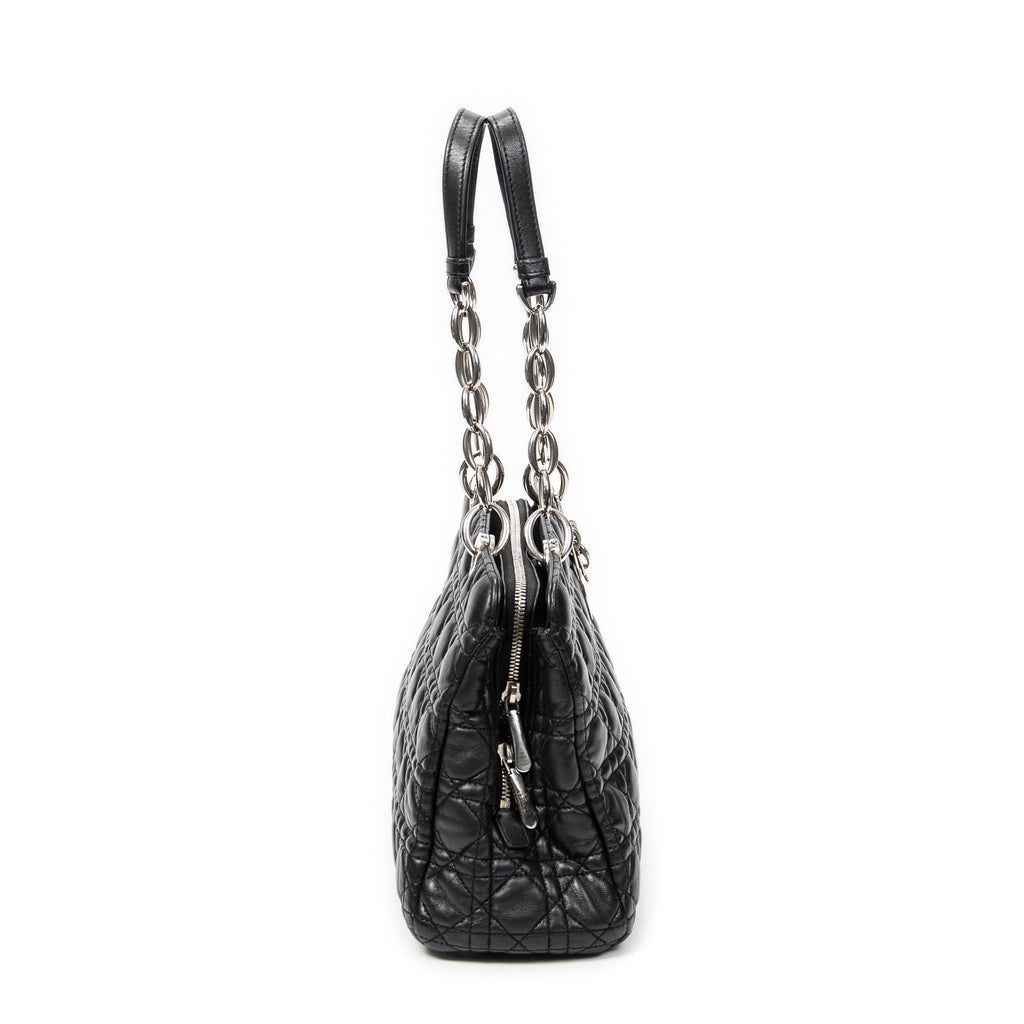 Shoulder Bag Small Soft Shopping Tote Black Cannage Lambskin Leather