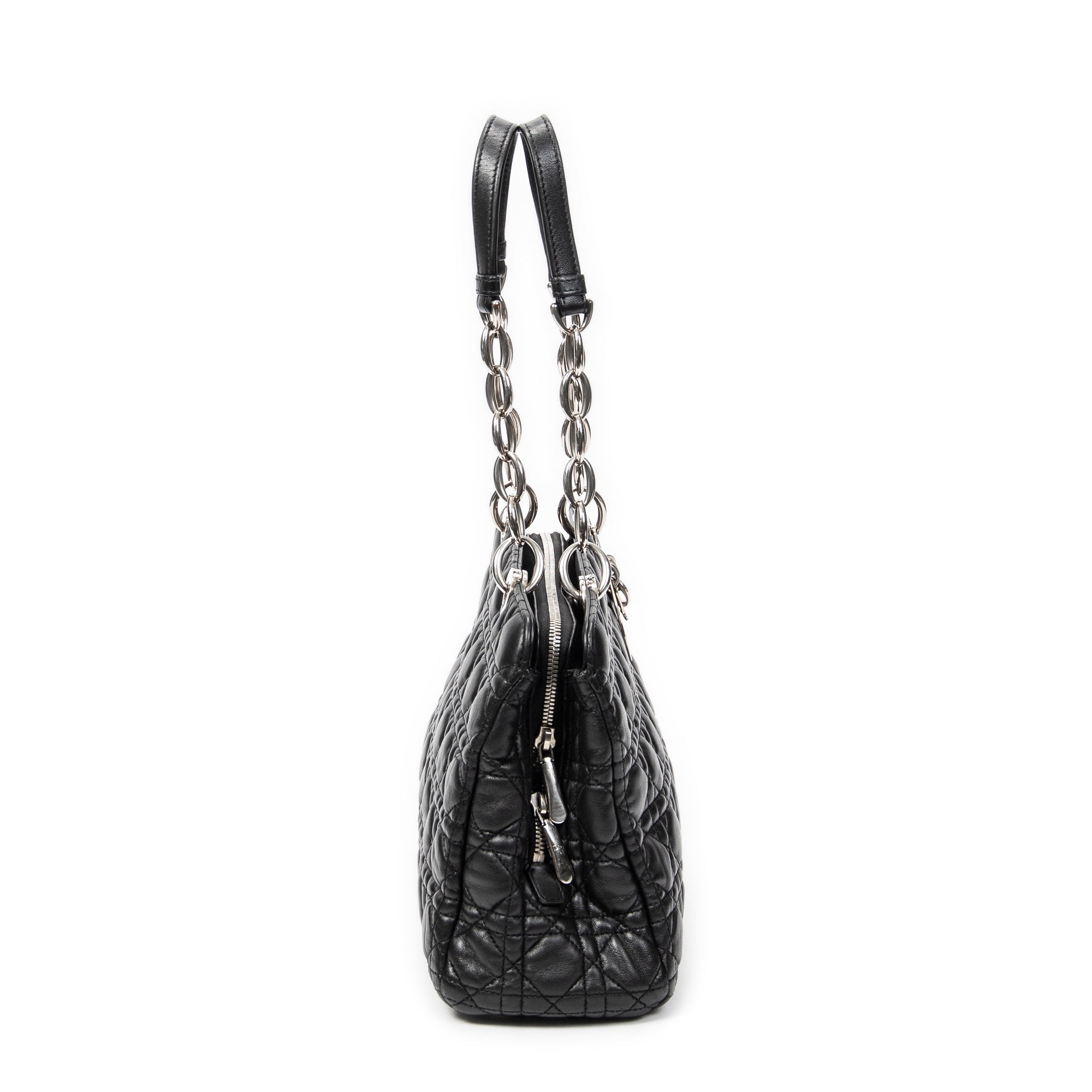 Shoulder Bag Small Soft Shopping Tote Black Cannage Lambskin Leather