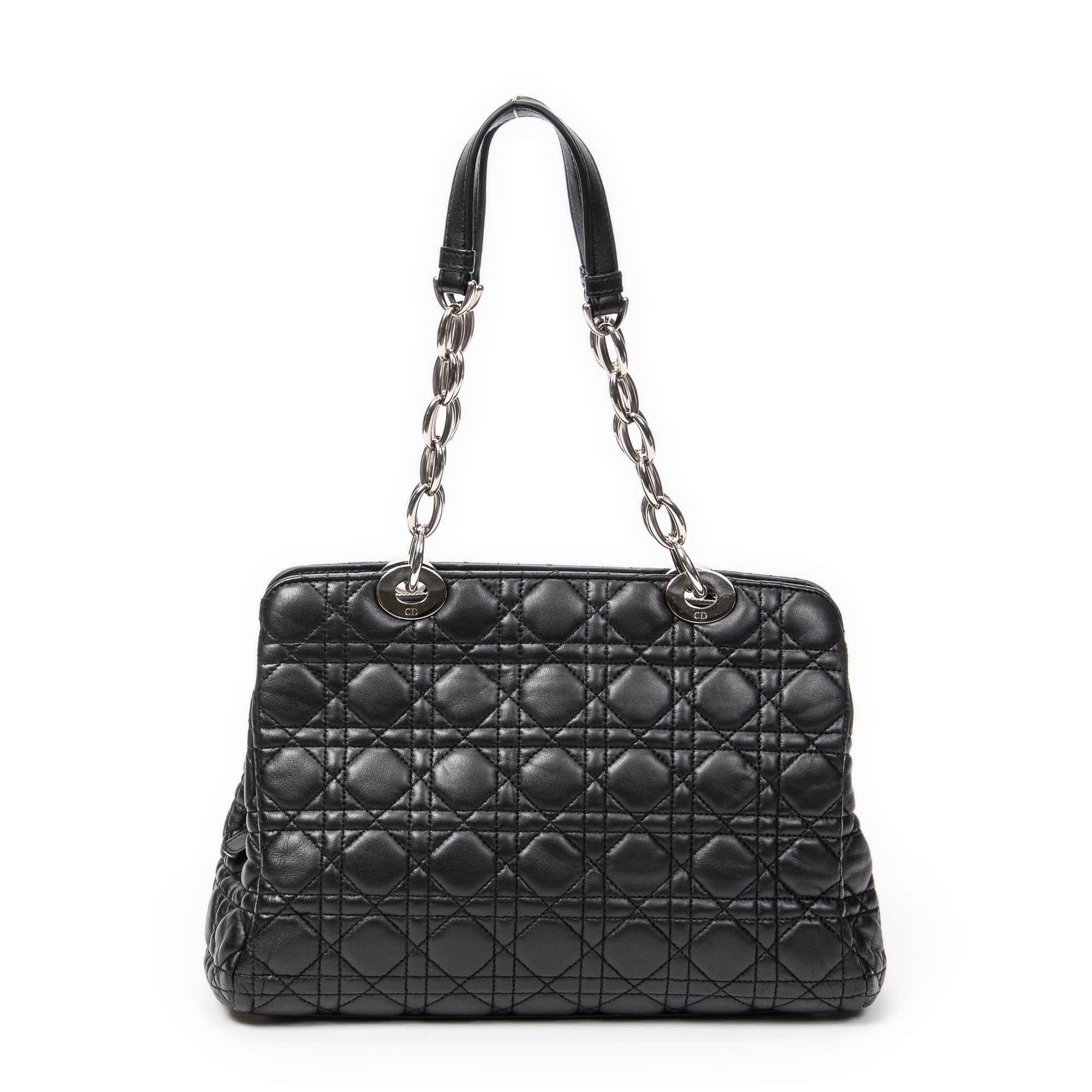 Shoulder Bag Small Soft Shopping Tote Black Cannage Lambskin Leather