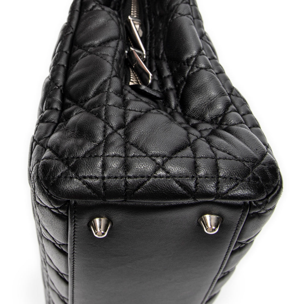 Shoulder Bag Small Soft Shopping Tote Black Cannage Lambskin Leather