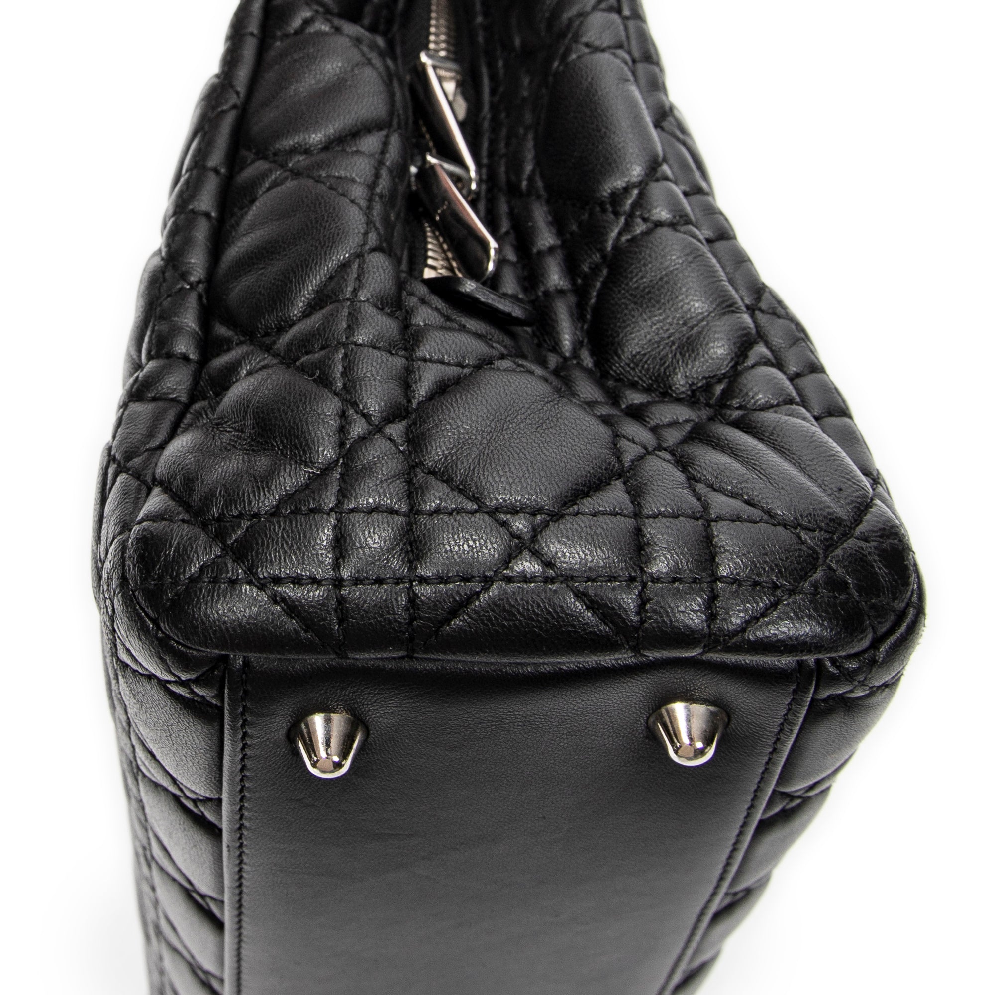 Shoulder Bag Small Soft Shopping Tote Black Cannage Lambskin Leather