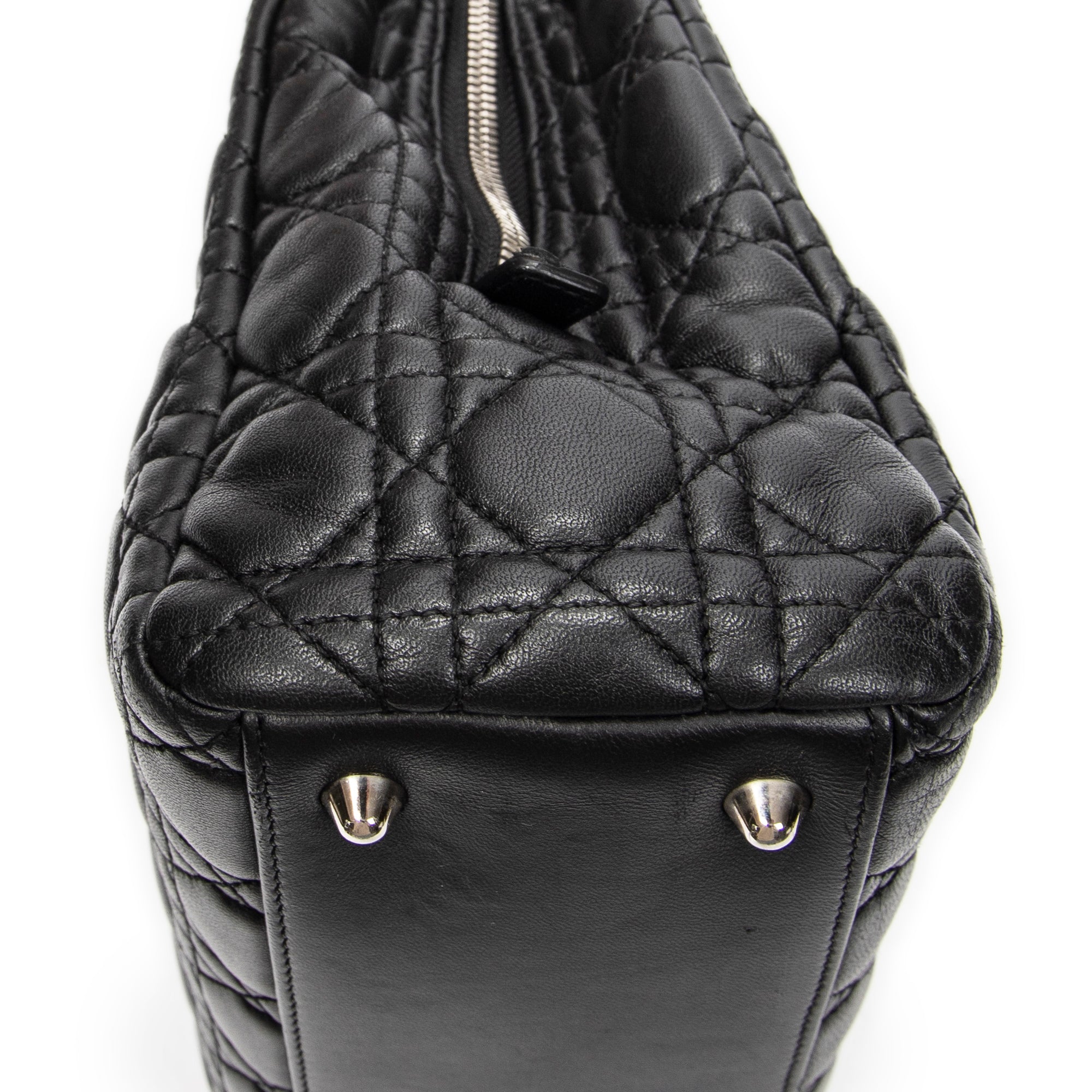 Shoulder Bag Small Soft Shopping Tote Black Cannage Lambskin Leather