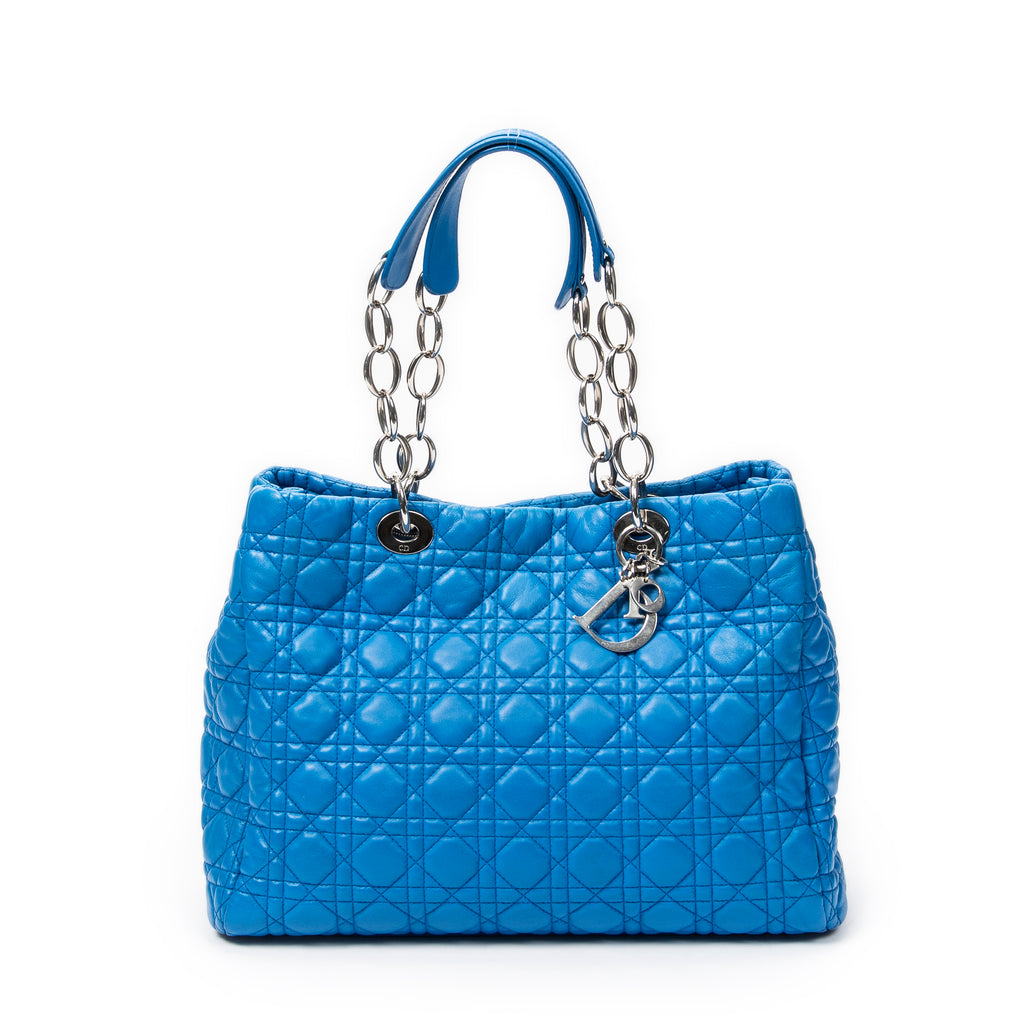 Bolso de Hombro Shopping Flexible Azul de Piel de Cordero Cannage