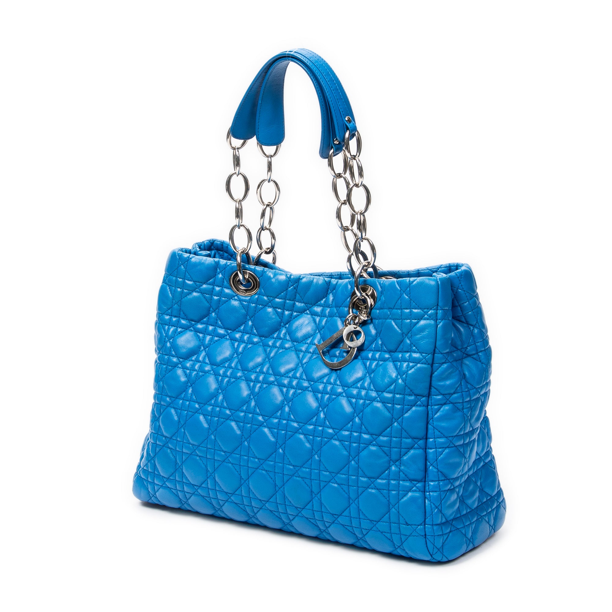 Bolso de Hombro Shopping Flexible Azul de Piel de Cordero Cannage