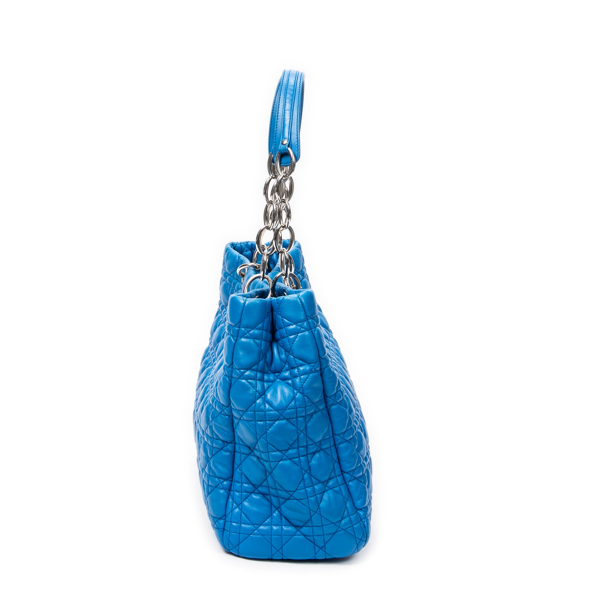 Bolso de Hombro Shopping Flexible Azul de Piel de Cordero Cannage