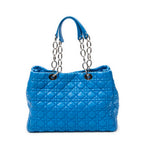 Bolso de Hombro Shopping Flexible Azul de Piel de Cordero Cannage