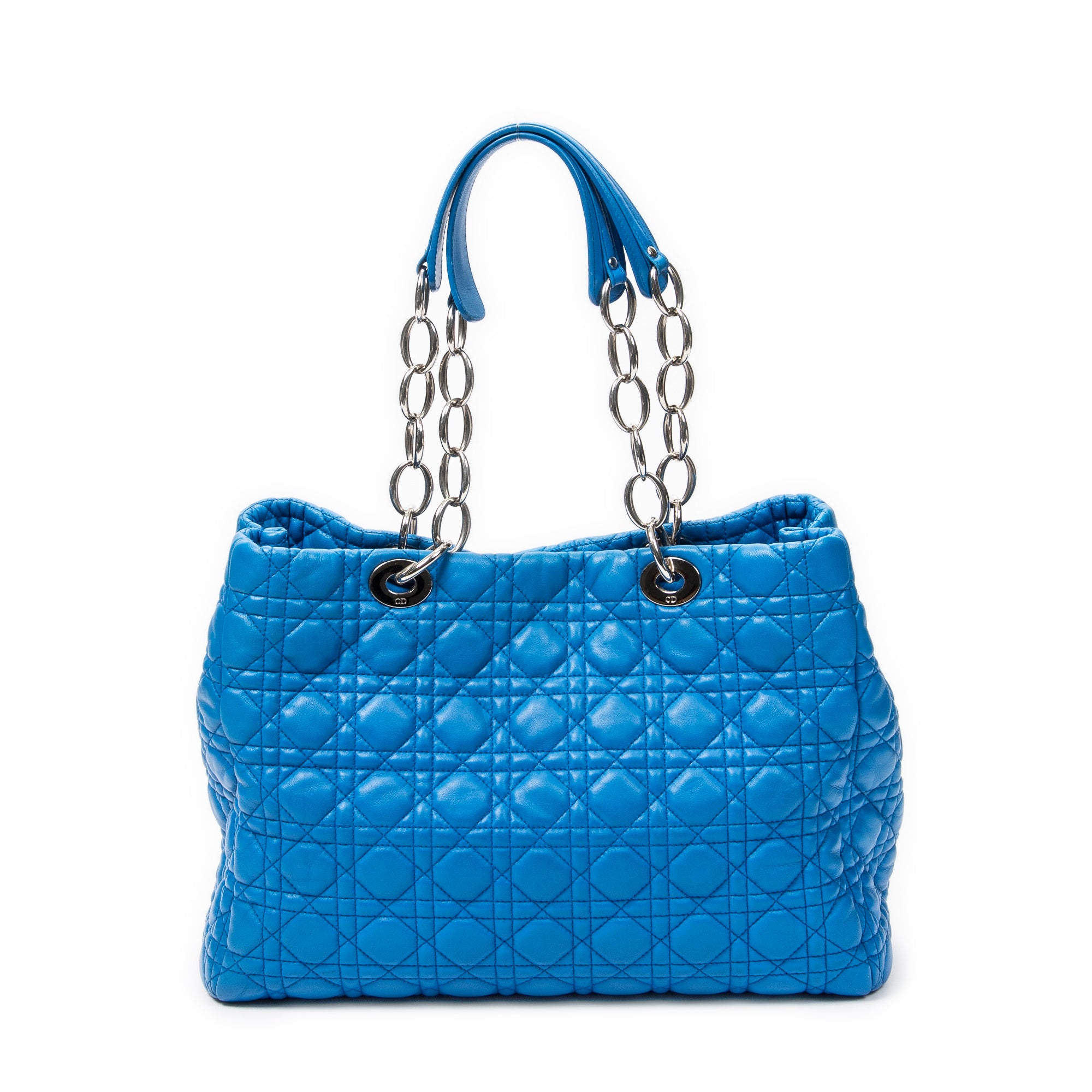 Bolso de Hombro Shopping Flexible Azul de Piel de Cordero Cannage