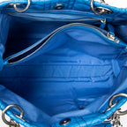 Bolso de Hombro Shopping Flexible Azul de Piel de Cordero Cannage