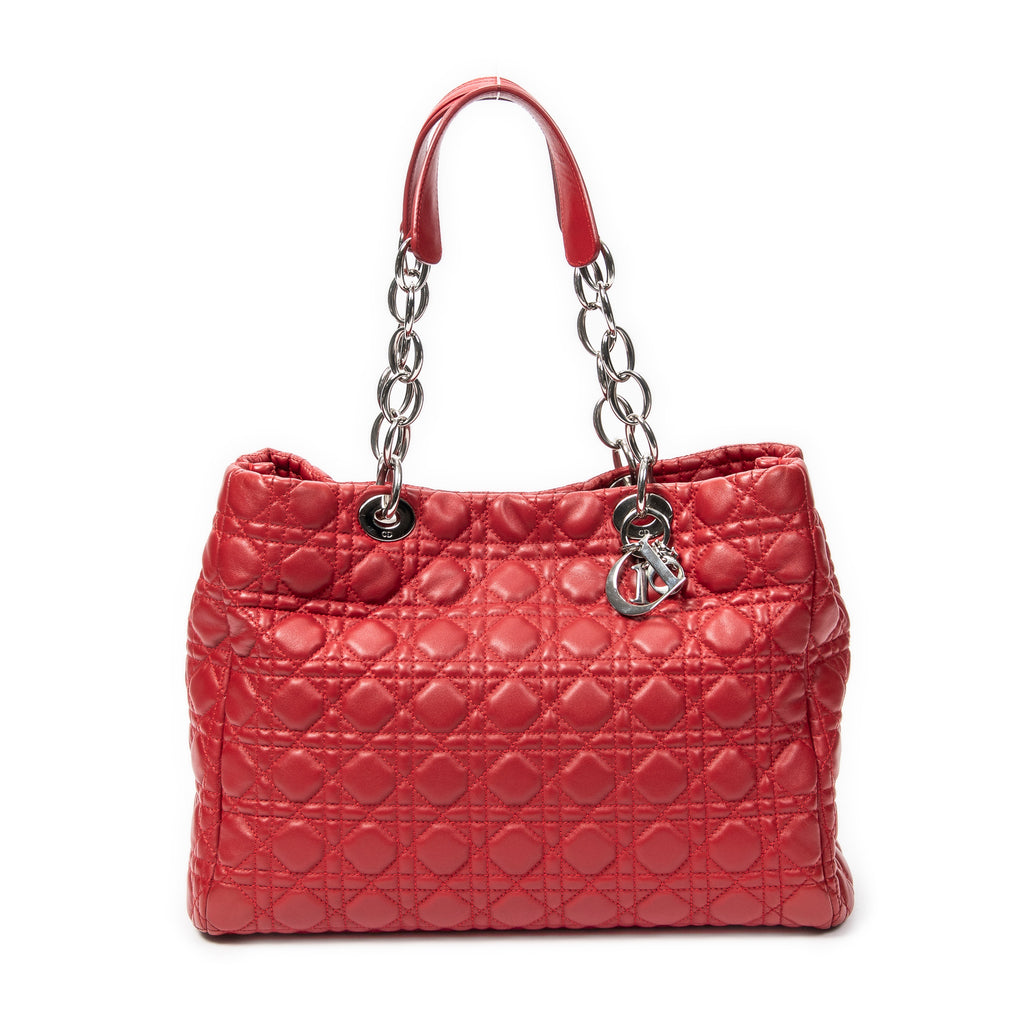 Shoulder Bag Soft Shopping Tote Red Cannage Lambskin Leather