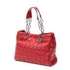 Shoulder Bag Soft Shopping Tote Red Cannage Lambskin Leather