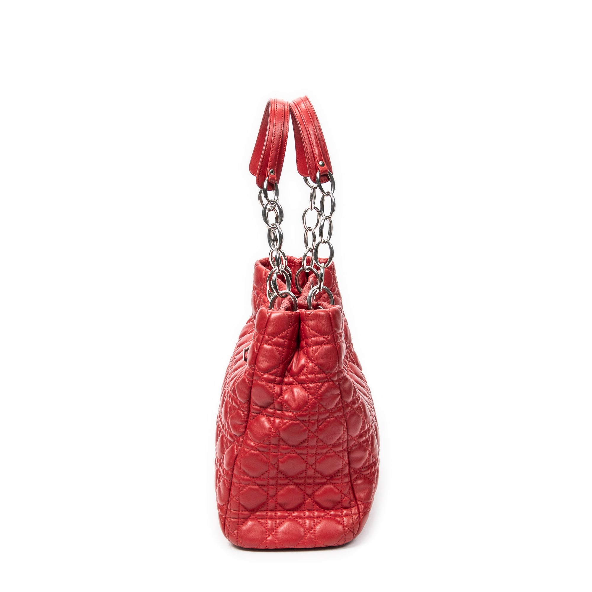 Shoulder Bag Soft Shopping Tote Red Cannage Lambskin Leather