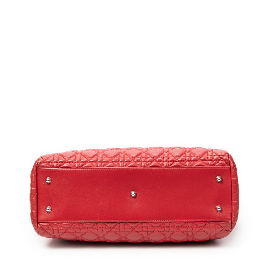 Shoulder Bag Soft Shopping Tote Red Cannage Lambskin Leather