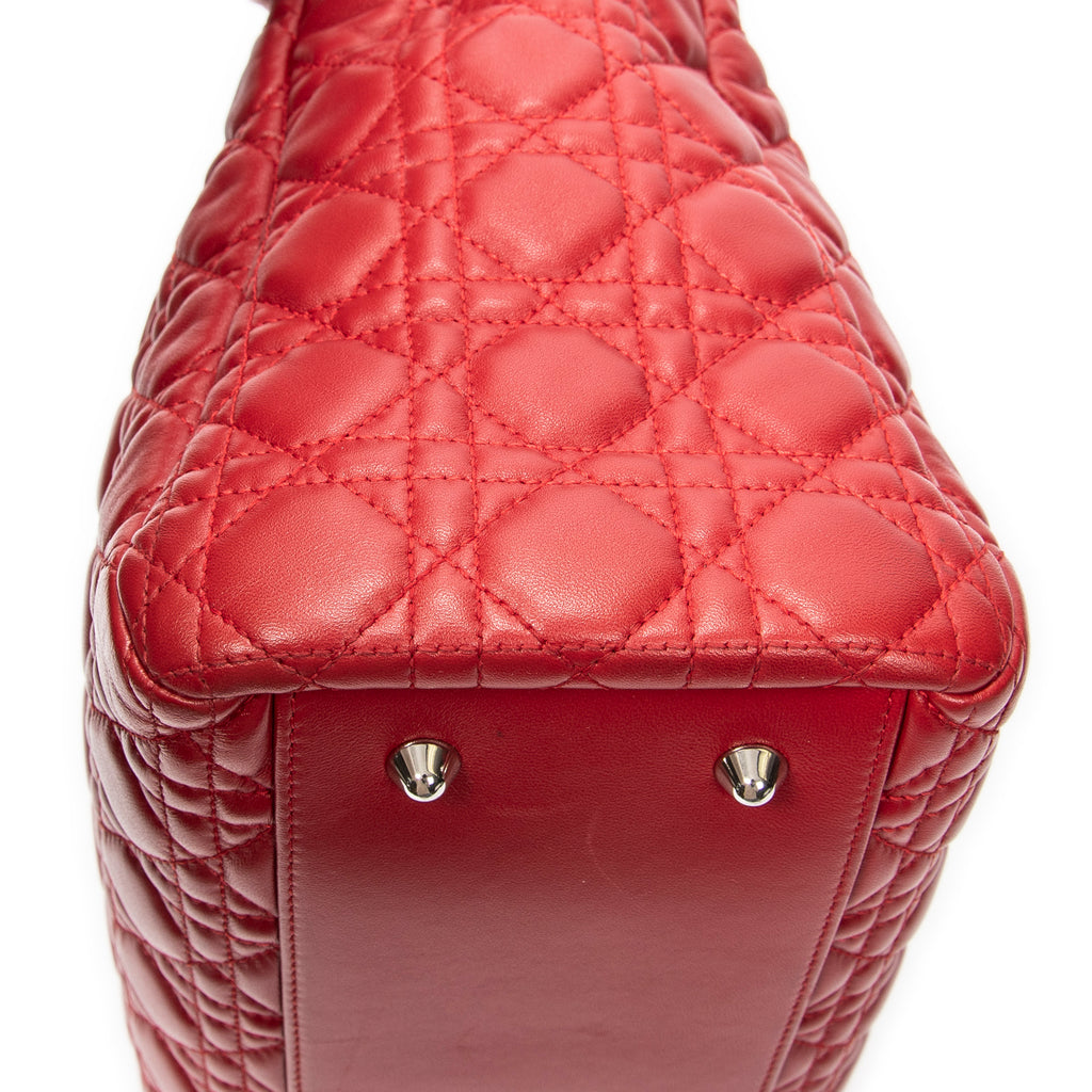 Shoulder Bag Soft Shopping Tote Red Cannage Lambskin Leather