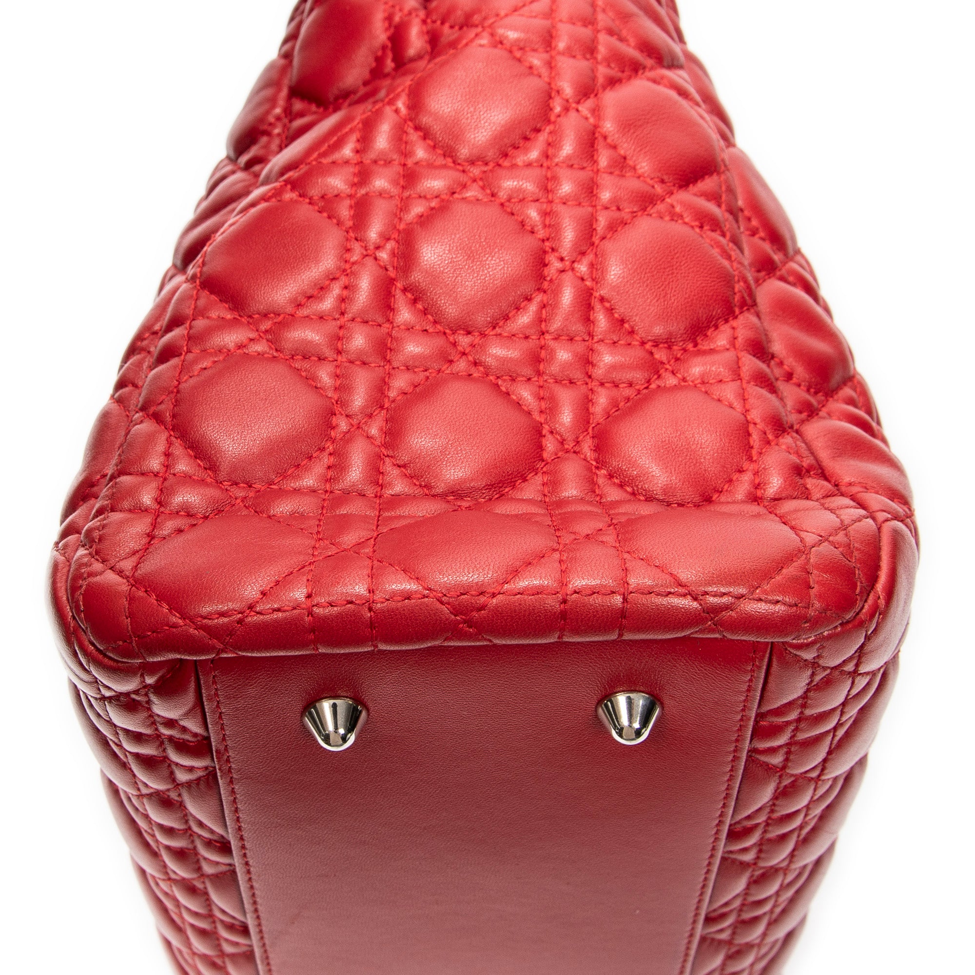 Shoulder Bag Soft Shopping Tote Red Cannage Lambskin Leather
