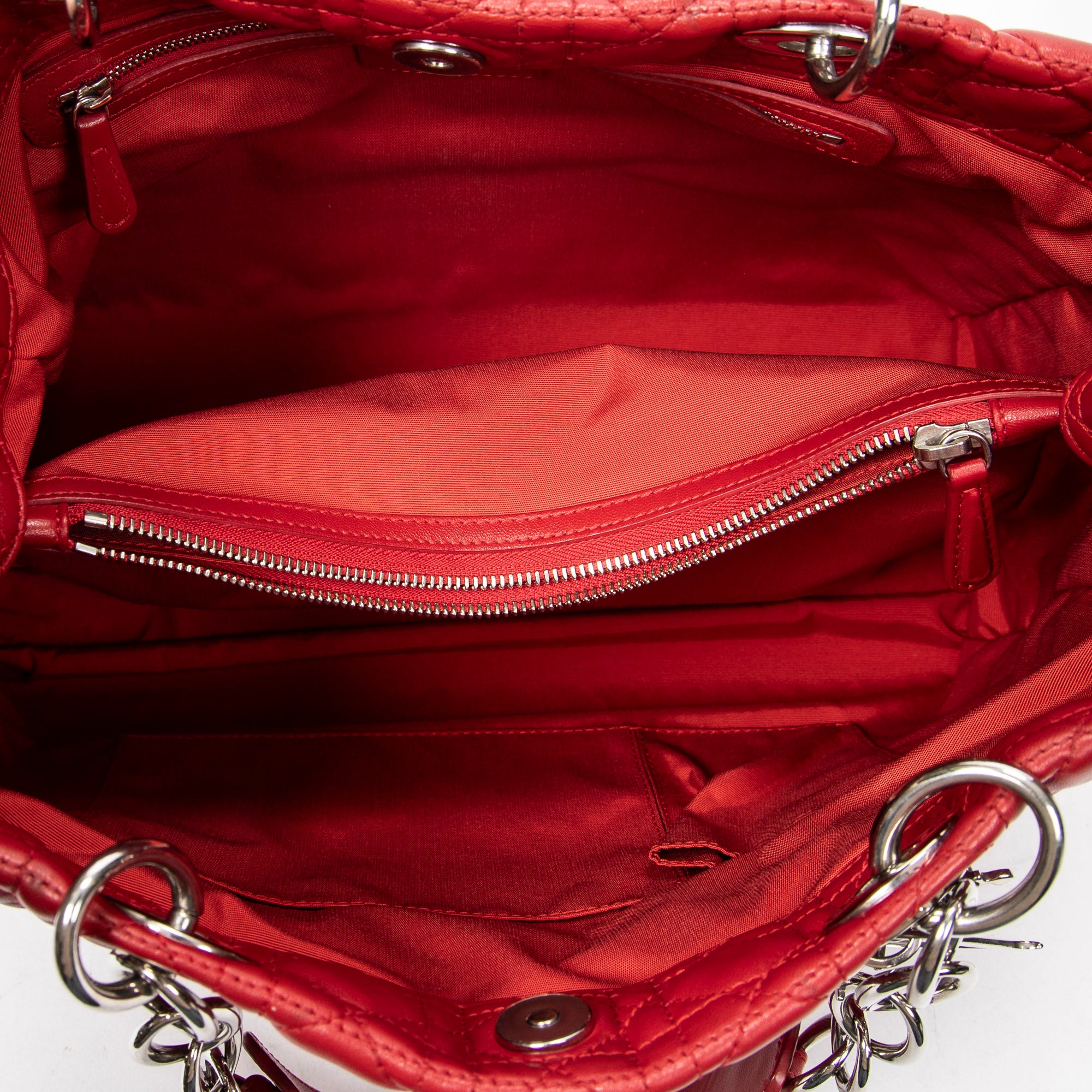 Shoulder Bag Soft Shopping Tote Red Cannage Lambskin Leather