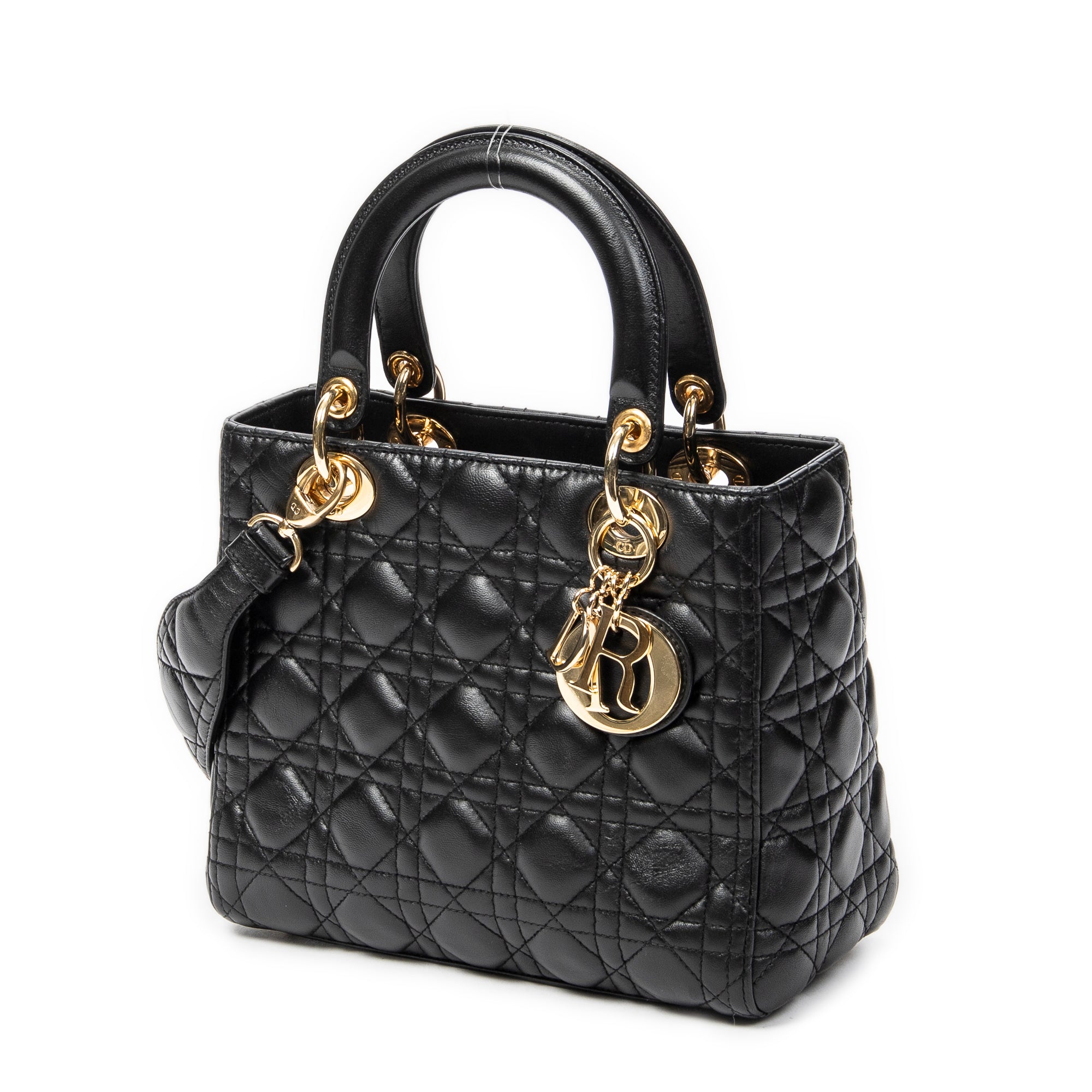 Shoulder Bag Medium Lady Dior Zip Black Cannage Lambskin Leather