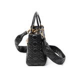Shoulder Bag Medium Lady Dior Zip Black Cannage Lambskin Leather