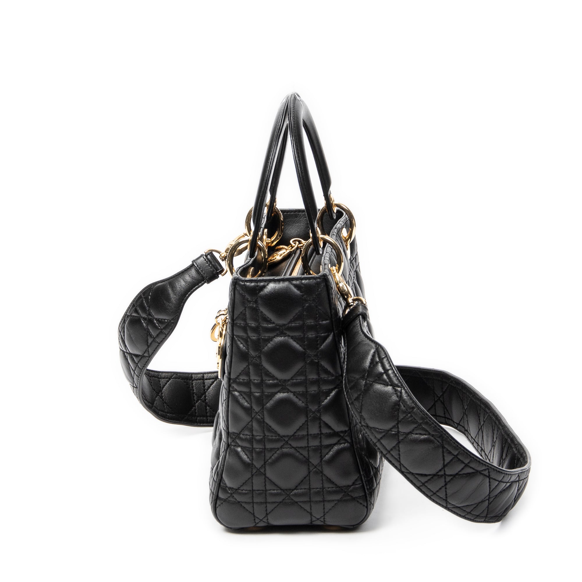 Shoulder Bag Medium Lady Dior Zip Black Cannage Lambskin Leather