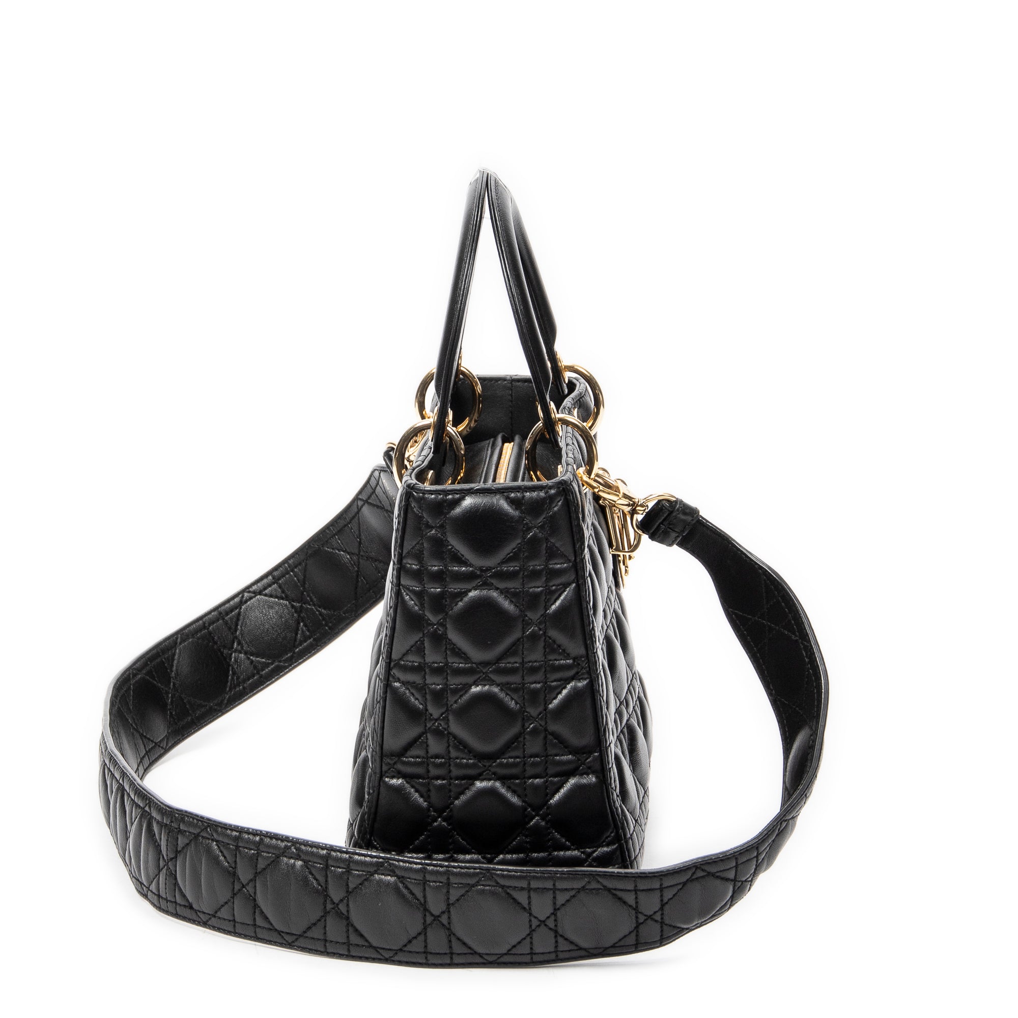 Shoulder Bag Medium Lady Dior Zip Black Cannage Lambskin Leather
