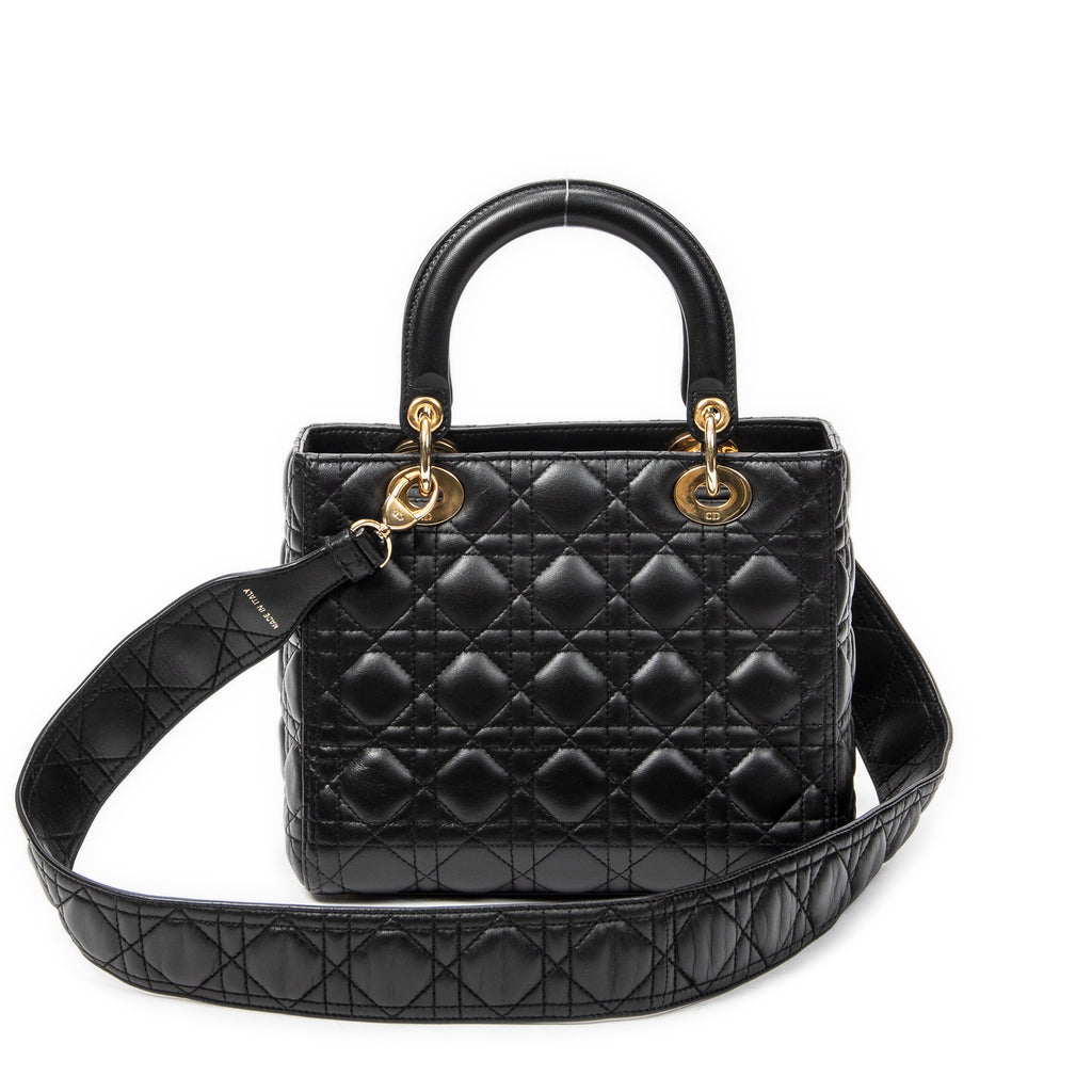 Shoulder Bag Medium Lady Dior Zip Black Cannage Lambskin Leather