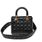 Shoulder Bag Medium Lady Dior Zip Black Cannage Lambskin Leather