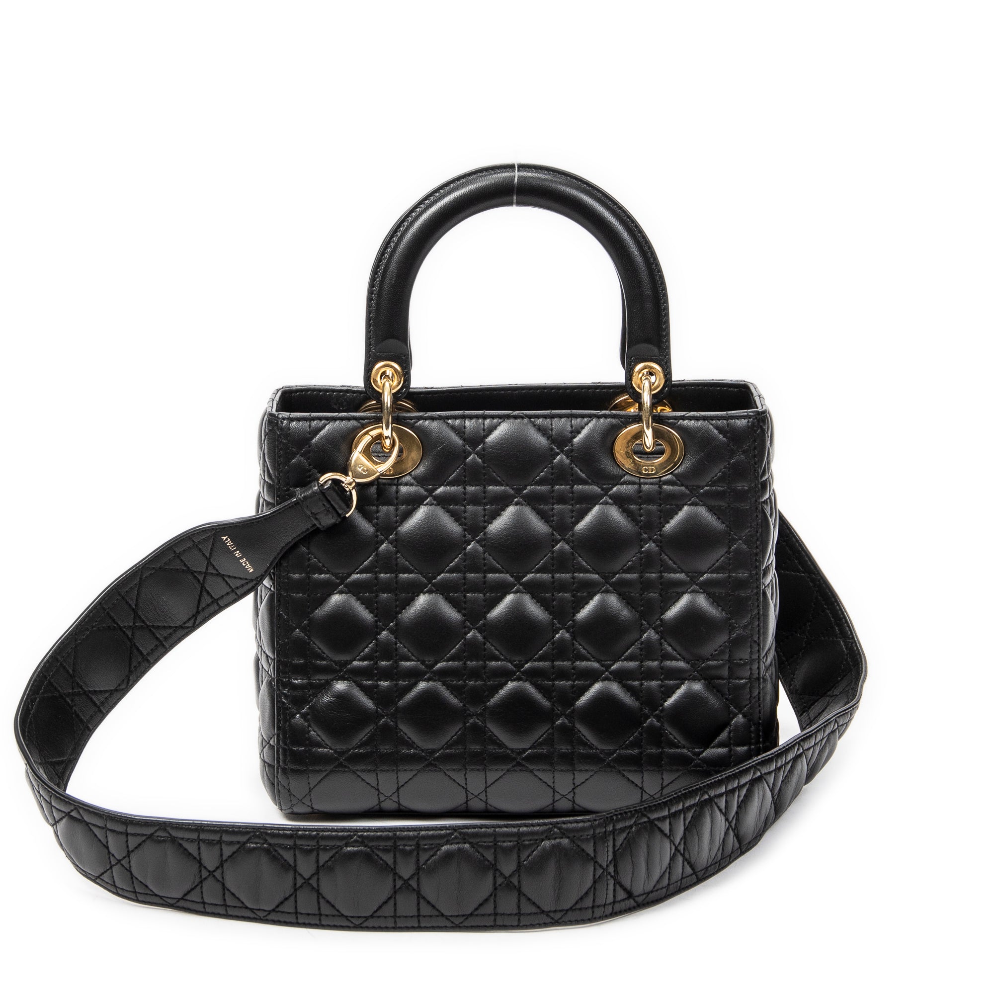 Shoulder Bag Medium Lady Dior Zip Black Cannage Lambskin Leather