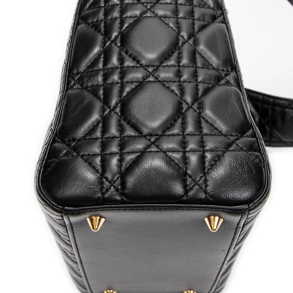Shoulder Bag Medium Lady Dior Zip Black Cannage Lambskin Leather