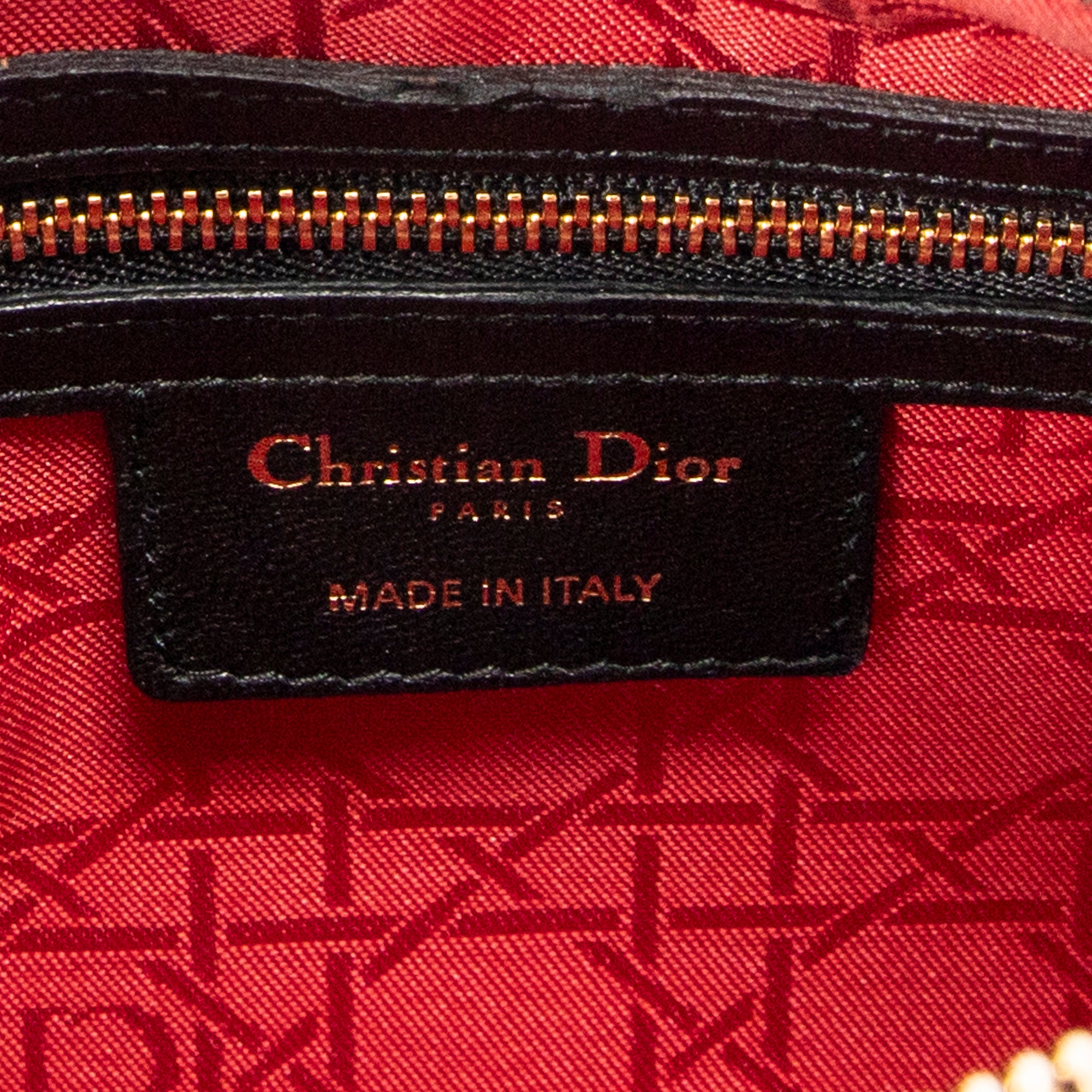 Shoulder Bag Medium Lady Dior Zip Black Cannage Lambskin Leather