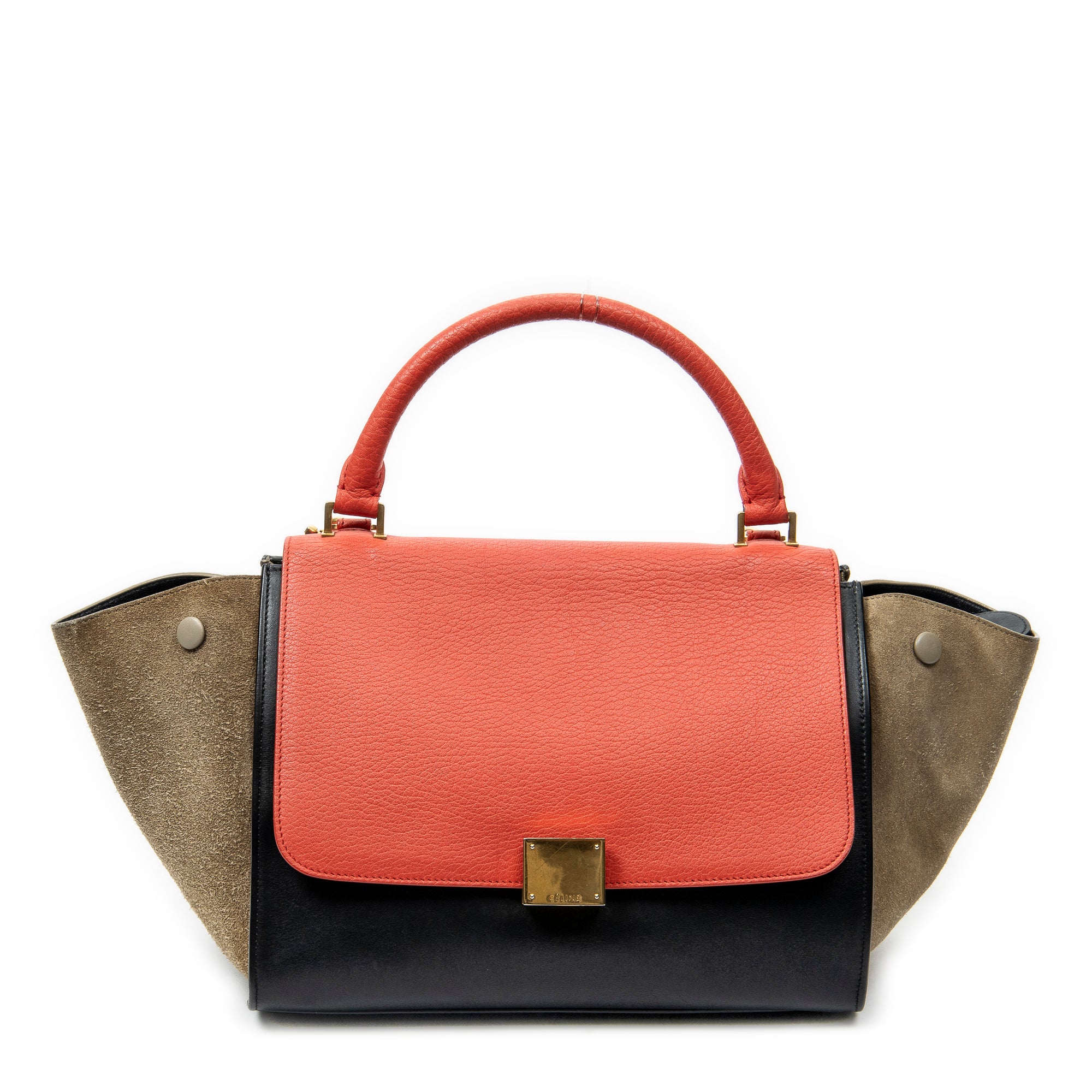 Shoulder Bag Small Tricolor Trapeze Red Grained Calfskin Leather