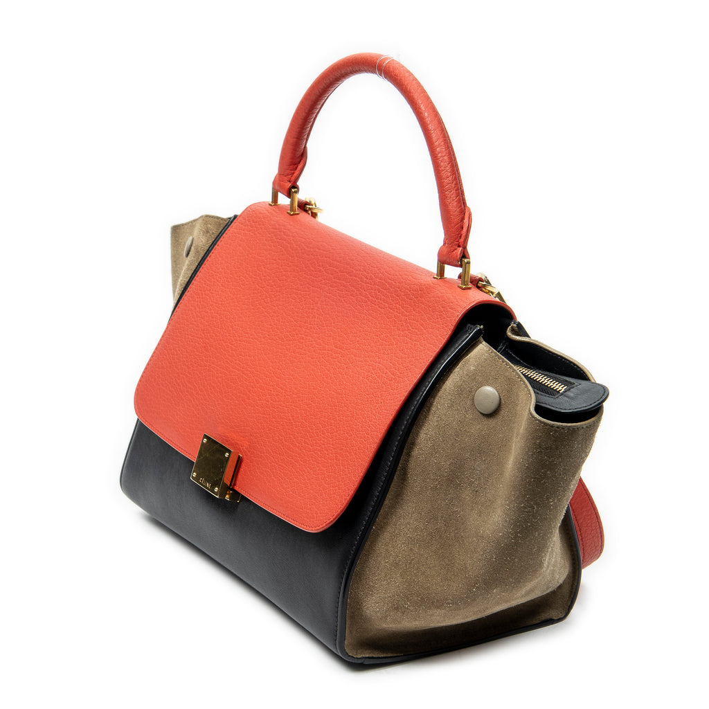 Bolso de hombro pequeño tricolor de piel de becerro granulada roja