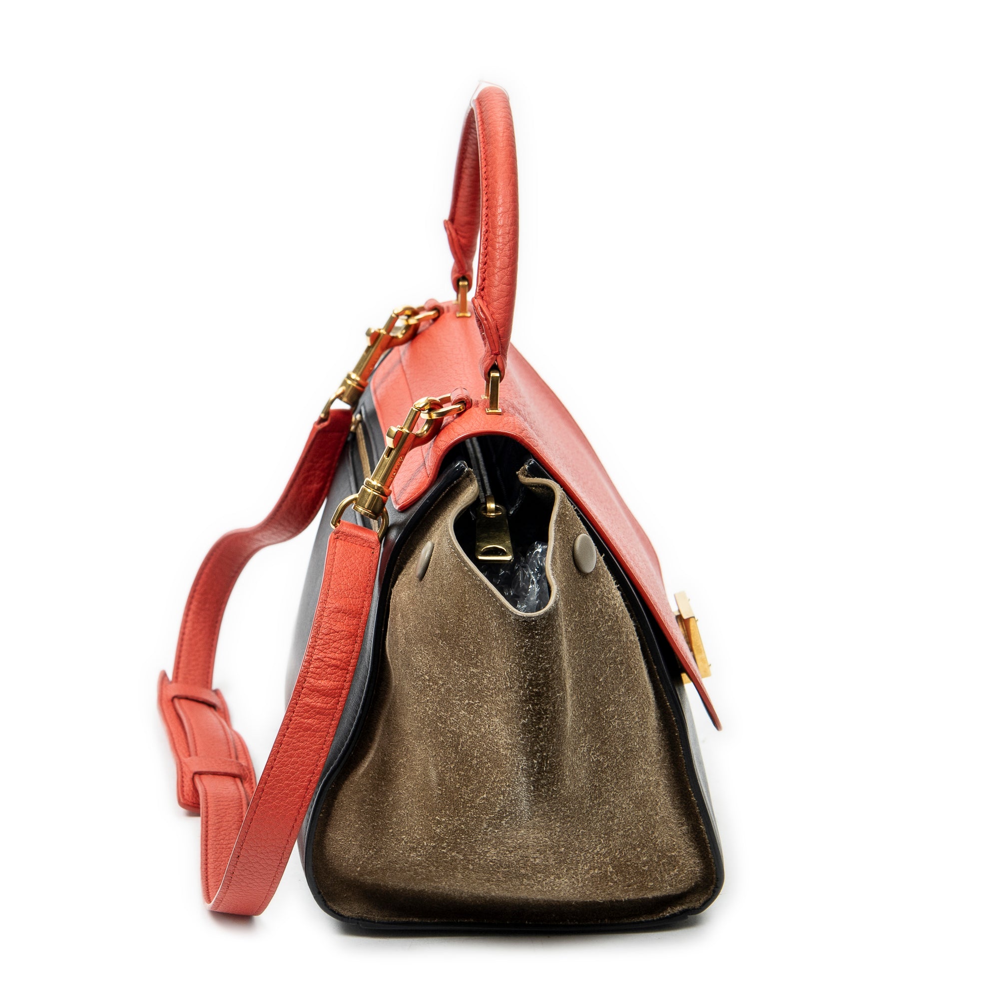 Shoulder Bag Small Tricolor Trapeze Red Grained Calfskin Leather