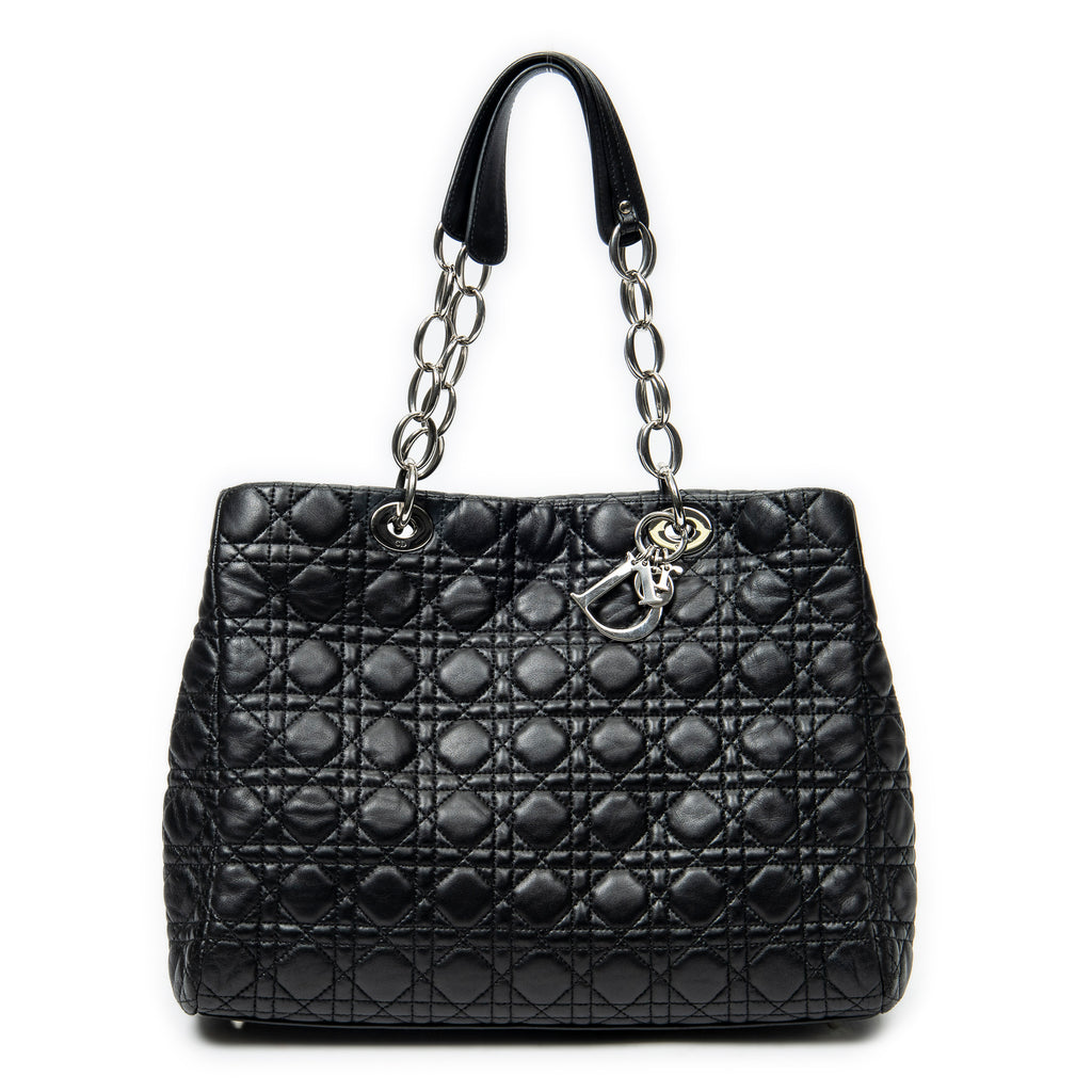 Shoulder Bag Soft Shopping Tote Black Cannage Lambskin Leather