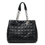 Shoulder Bag Soft Shopping Tote Black Cannage Lambskin Leather