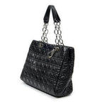 Shoulder Bag Soft Shopping Tote Black Cannage Lambskin Leather