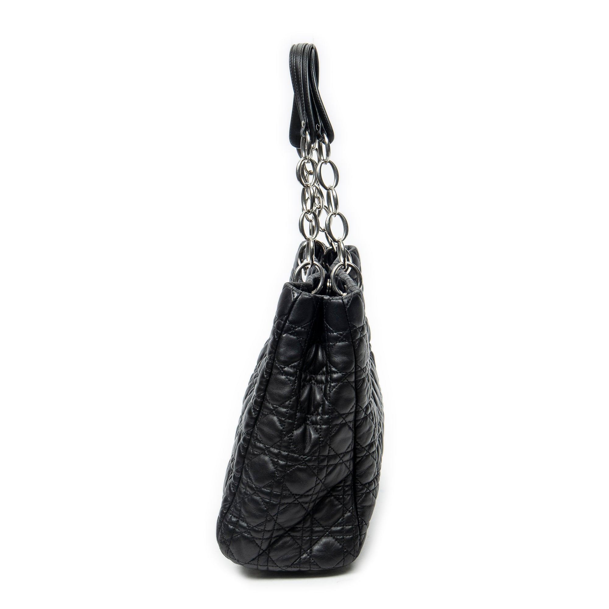 Shoulder Bag Soft Shopping Tote Black Cannage Lambskin Leather