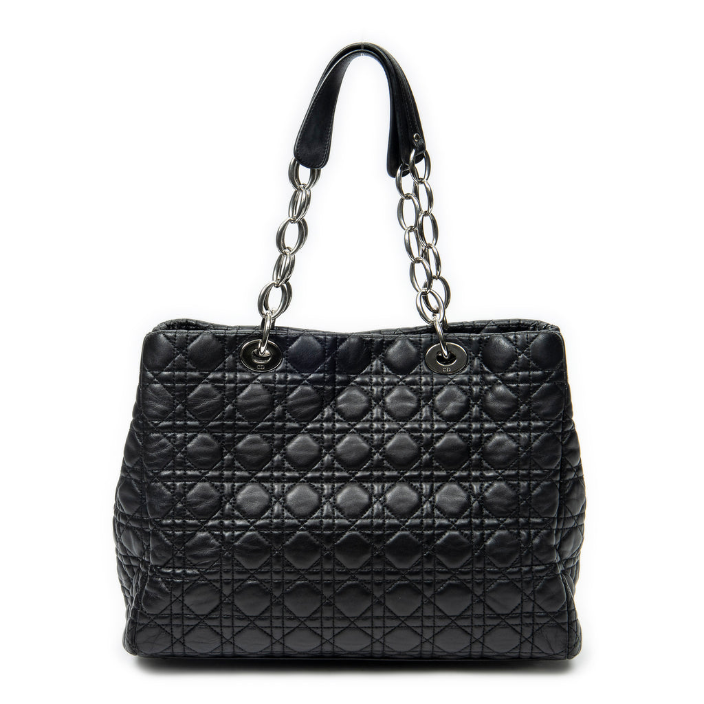 Shoulder Bag Soft Shopping Tote Black Cannage Lambskin Leather