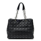 Shoulder Bag Soft Shopping Tote Black Cannage Lambskin Leather