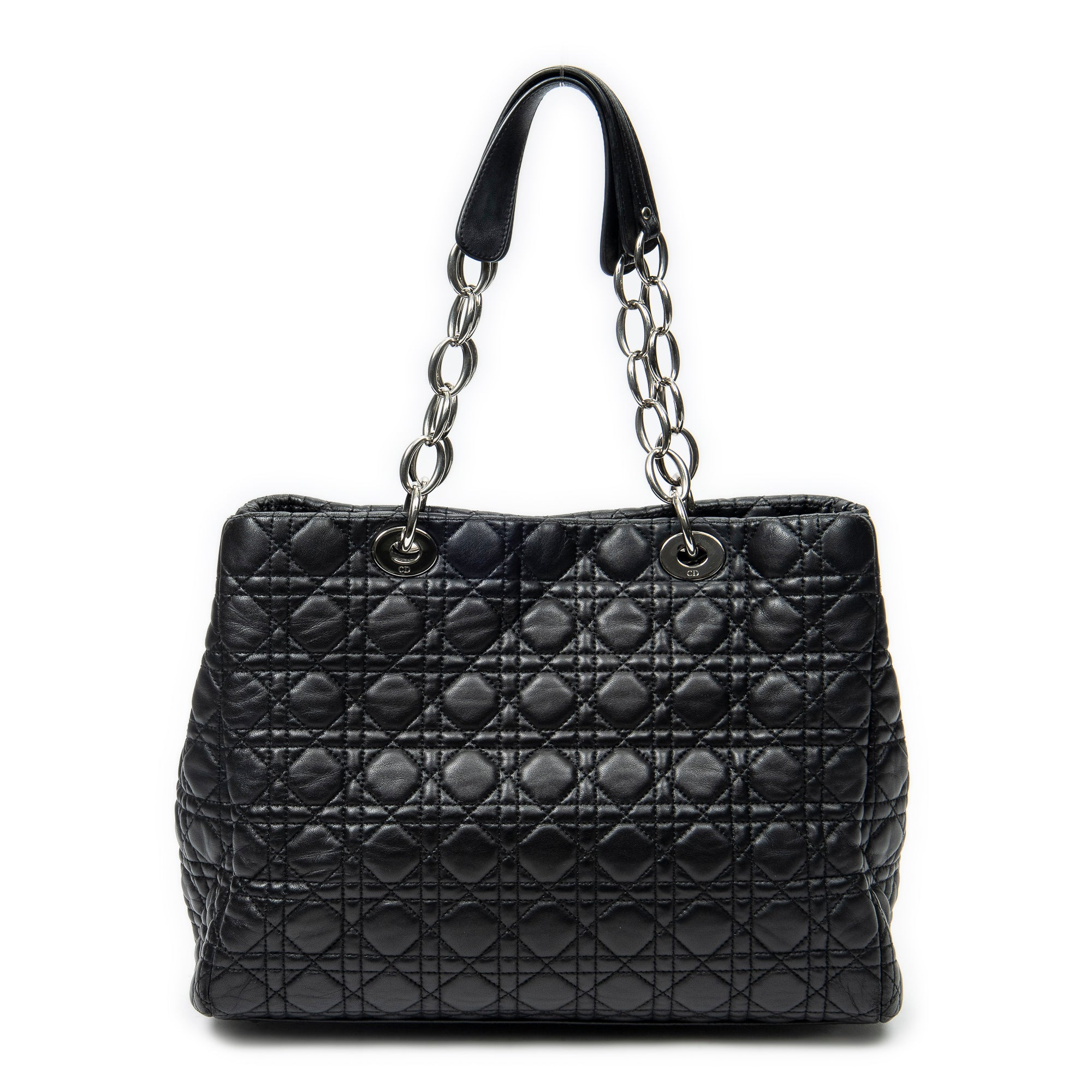 Shoulder Bag Soft Shopping Tote Black Cannage Lambskin Leather