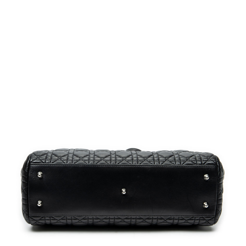 Shoulder Bag Soft Shopping Tote Black Cannage Lambskin Leather