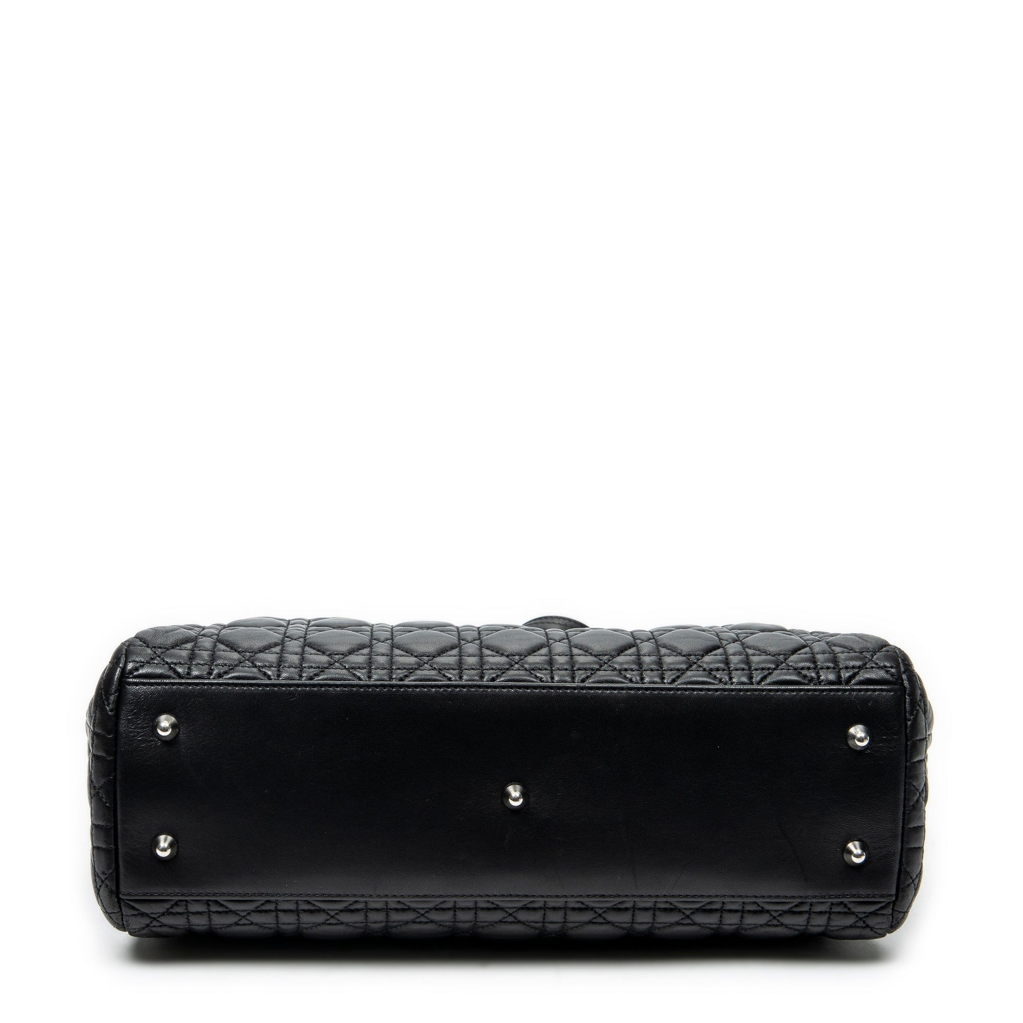 Shoulder Bag Soft Shopping Tote Black Cannage Lambskin Leather