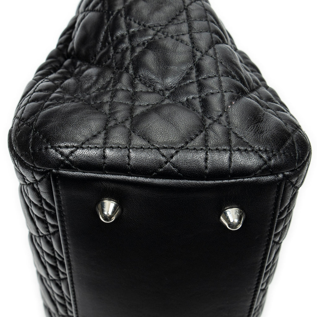 Shoulder Bag Soft Shopping Tote Black Cannage Lambskin Leather