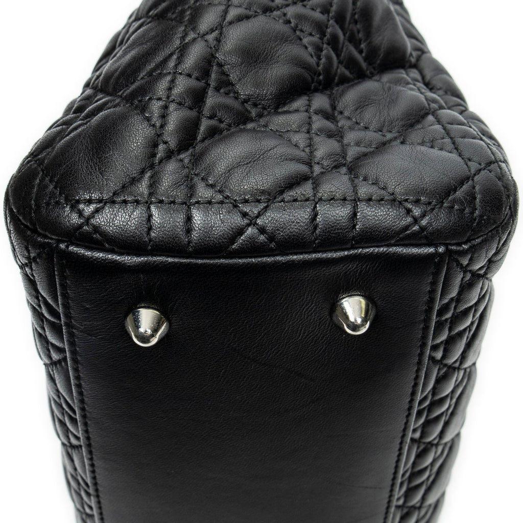 Shoulder Bag Soft Shopping Tote Black Cannage Lambskin Leather
