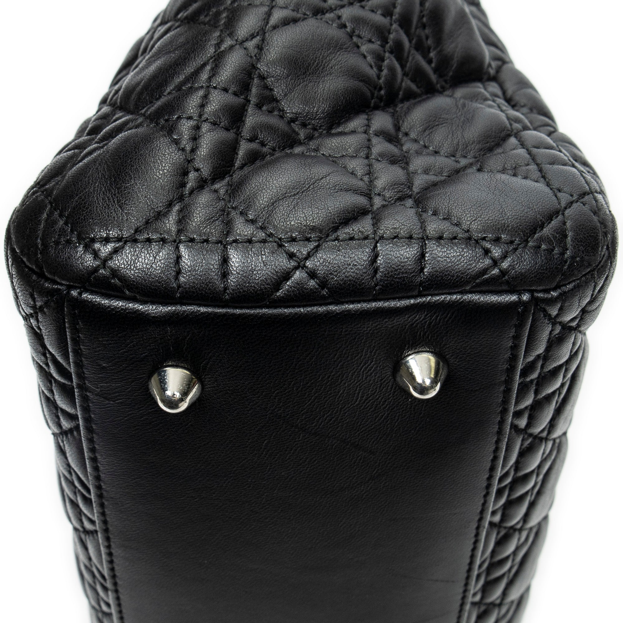 Shoulder Bag Soft Shopping Tote Black Cannage Lambskin Leather