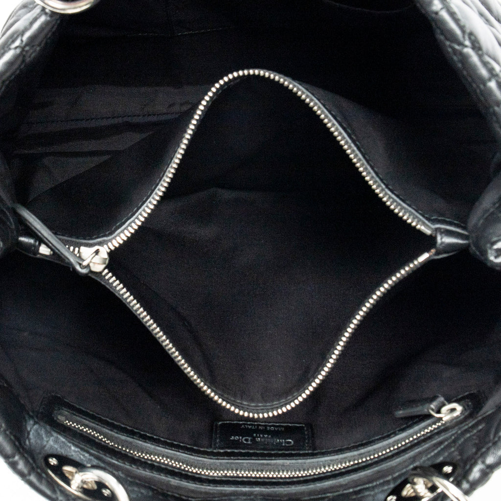 Shoulder Bag Soft Shopping Tote Black Cannage Lambskin Leather