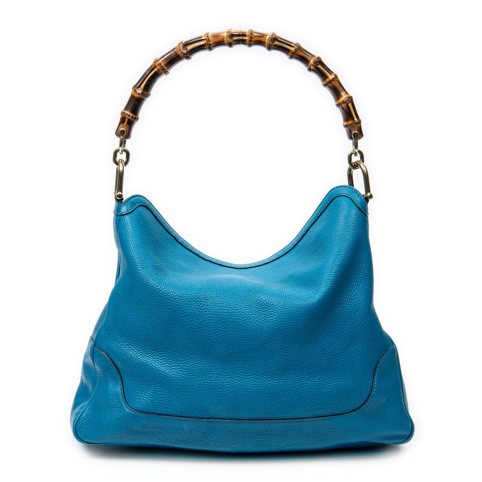 Bolso de hombro mediano Diana Bamboo Hobo en cuero de becerro granulado color turquesa